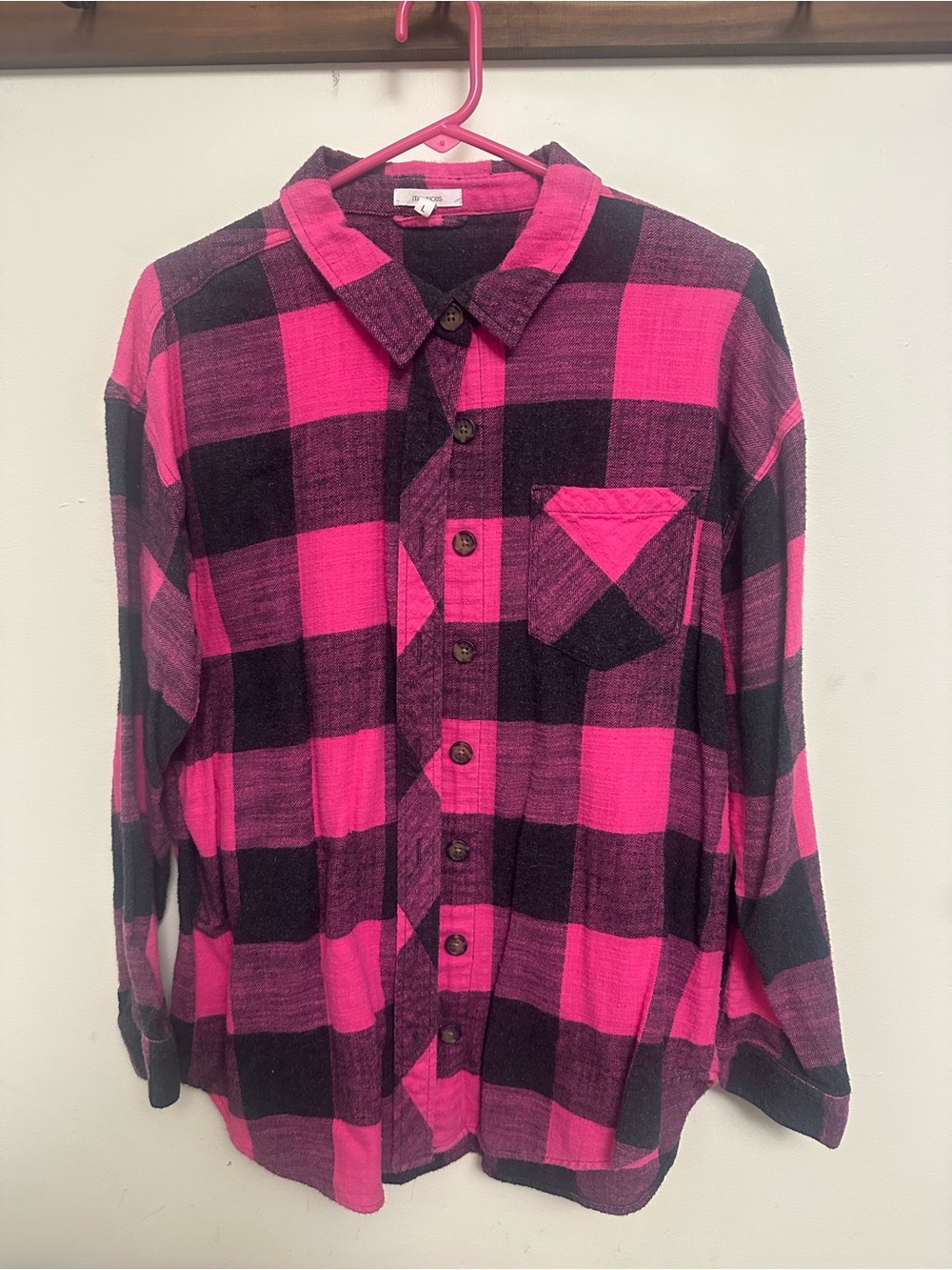 Maurice’s ' Pink and Black Plaid Button-Up Shirt
